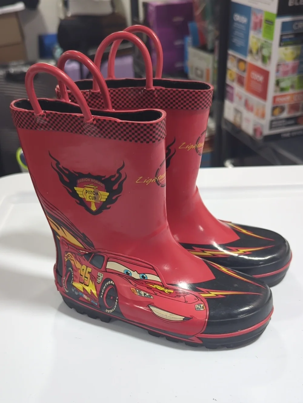 Red Lightning Car Kids Rain Boots - Character Print